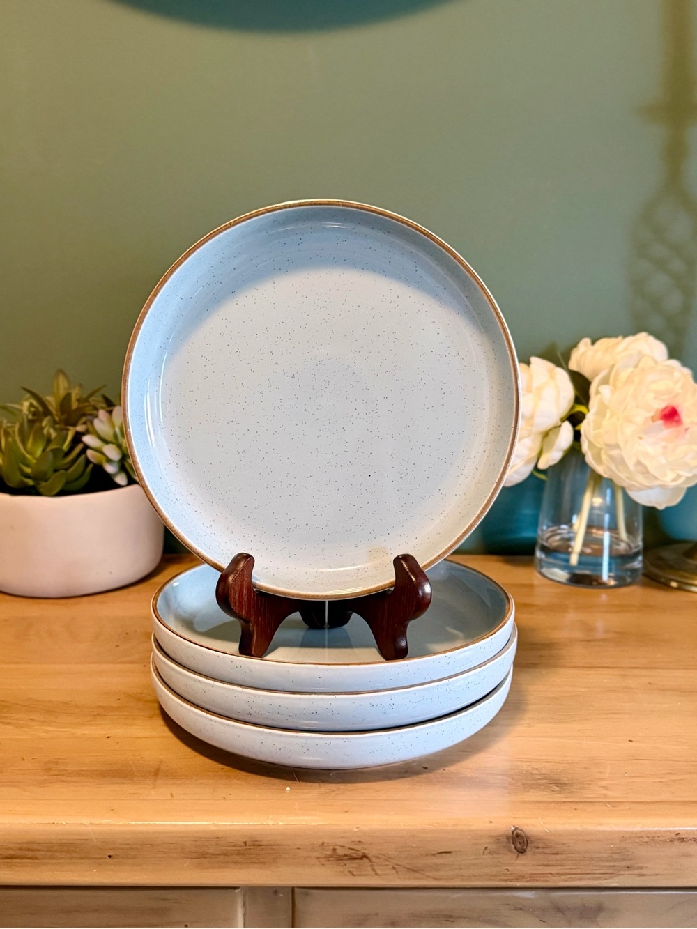 Set of 4 over&back Blue Speckled Dinner Plates 10.3”